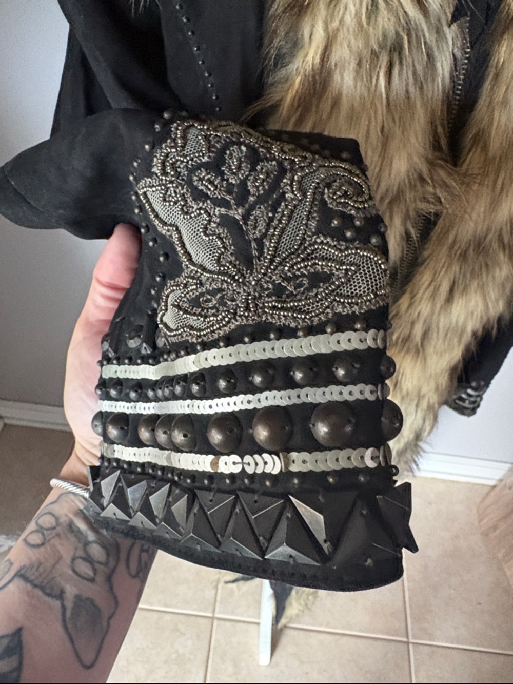 DOUBLE D RANCH Leather Raccoon Fur Trim Festival Boho Penny Lane Trench Jacket - Picture 5 of 10